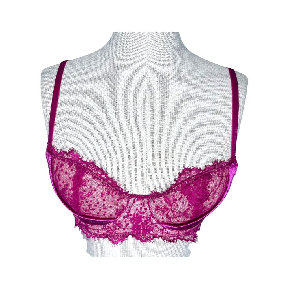 Victoria’s Secret Dream Angels Push-Up Bra sz 32C * Pink VS Lace Unpadded Velvet